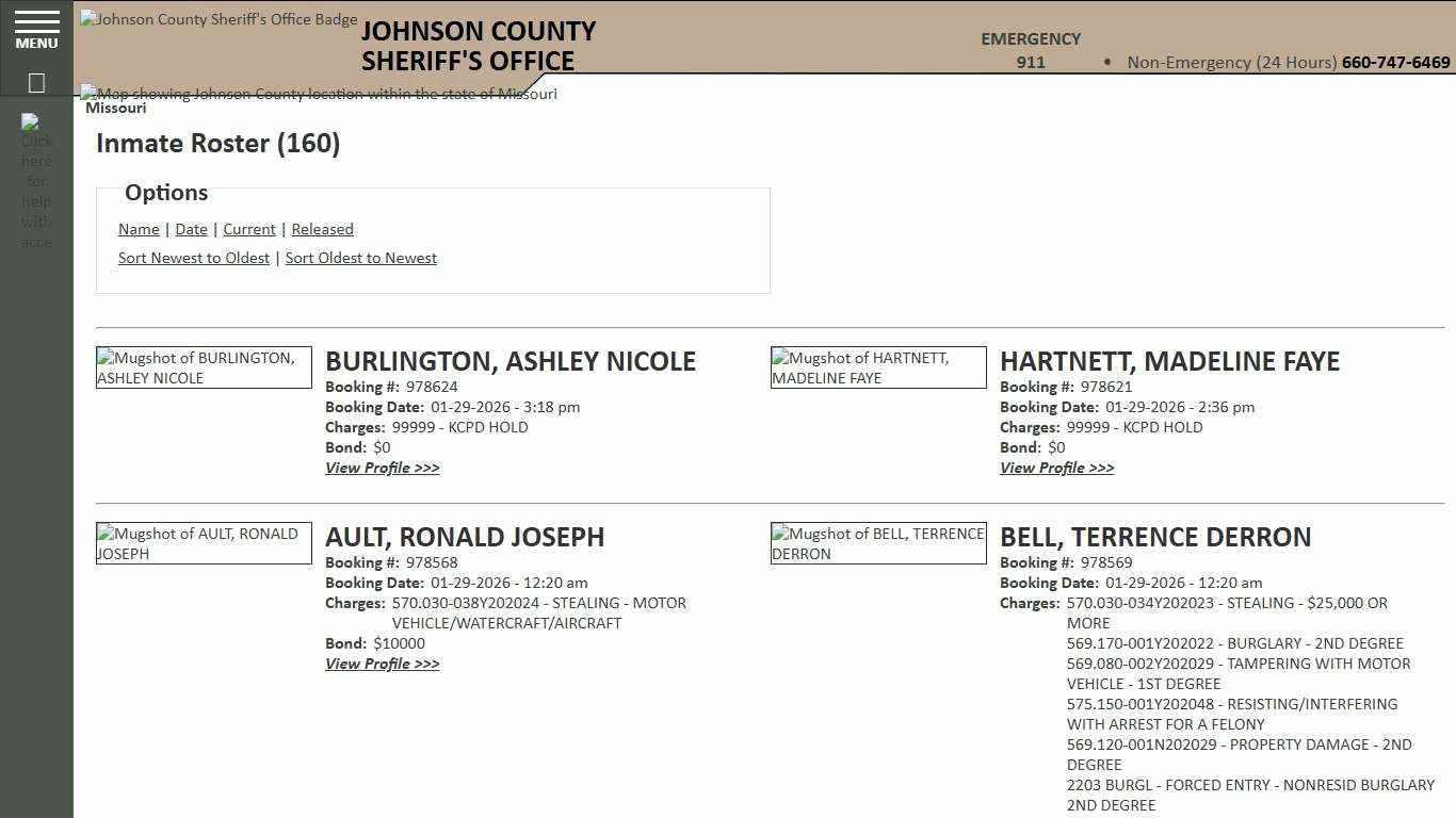 Inmate Roster - Current Inmates Booking Date Descending - Johnson County Sheriff MO